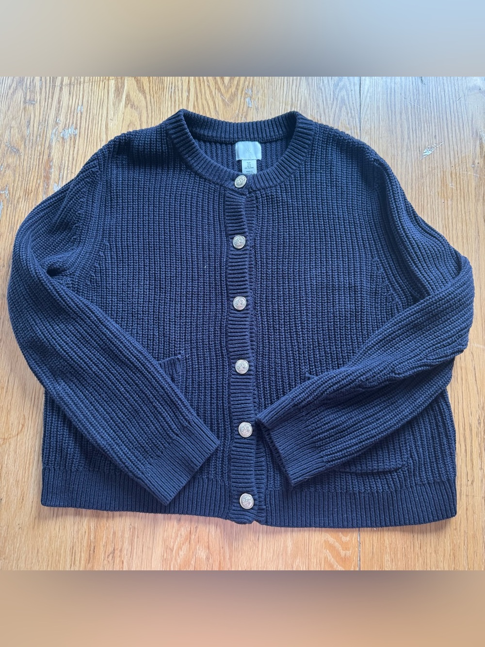 Blue Ribbed Button-Front Women's Sweater Cardigan